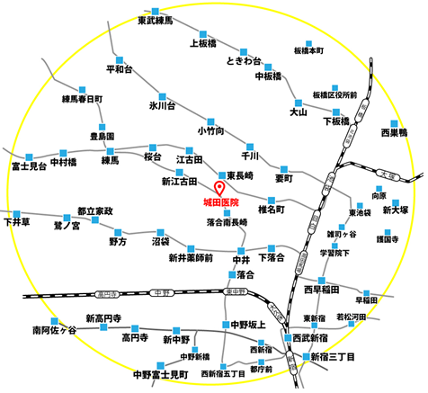 城田医院：透析患者様の送迎サービスエリア図